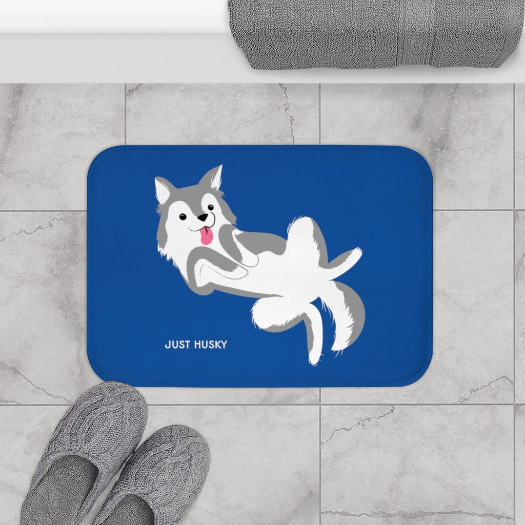 Cute Husky Blue Bath Mat - Barky