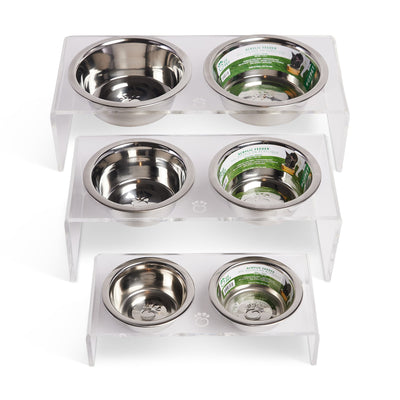 Acrylic Double Dog Feeder Bowls - Clear - Barky